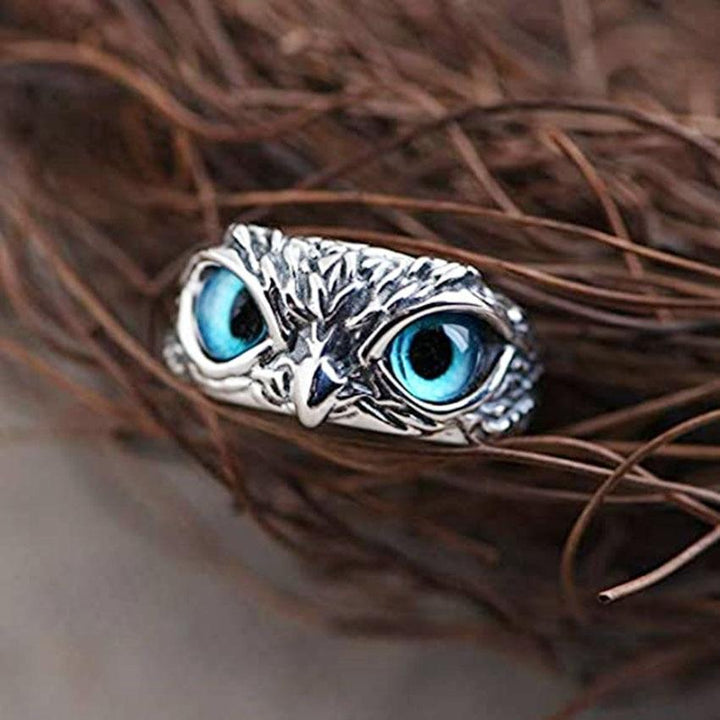 Verstellbarer Eulenring aus Silber und Opal