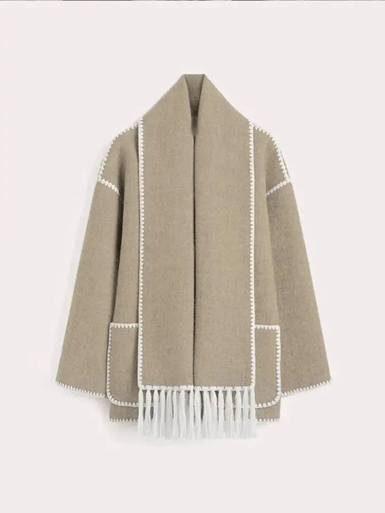 Allaryce® - Elegant Contrasting Coat with Scarf