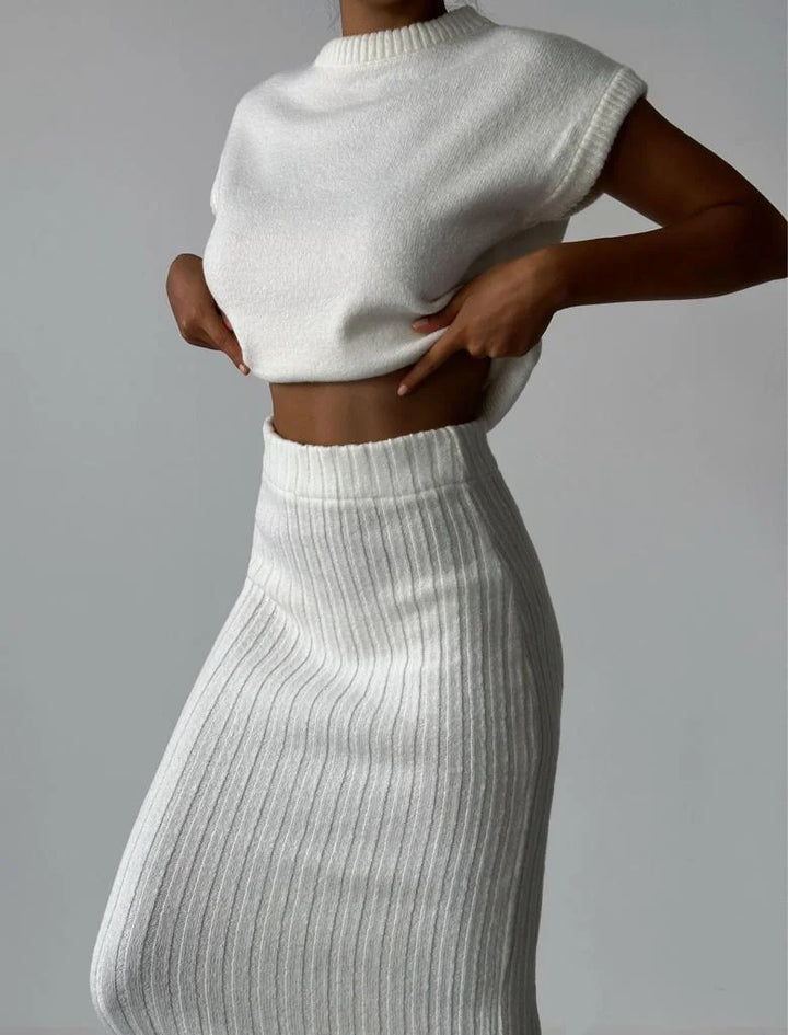 Milou® - Zweiteiliges Set: ärmelloser Pullover + Strickrock