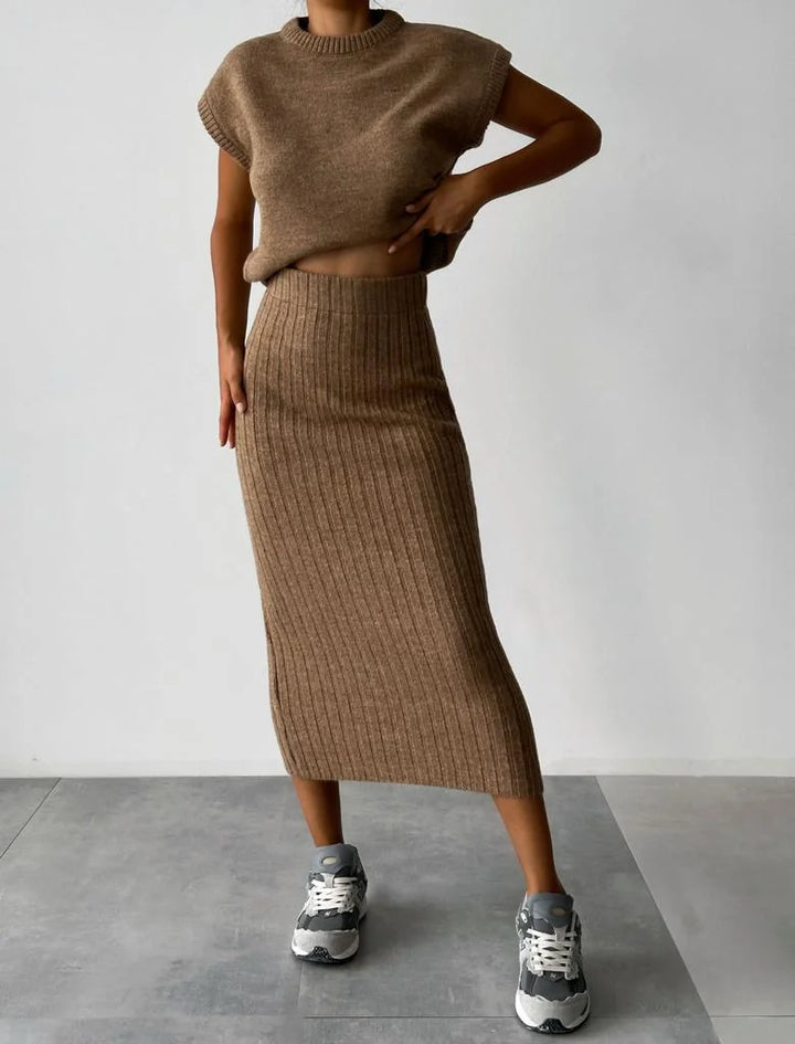 Milou® - Zweiteiliges Set: ärmelloser Pullover + Strickrock