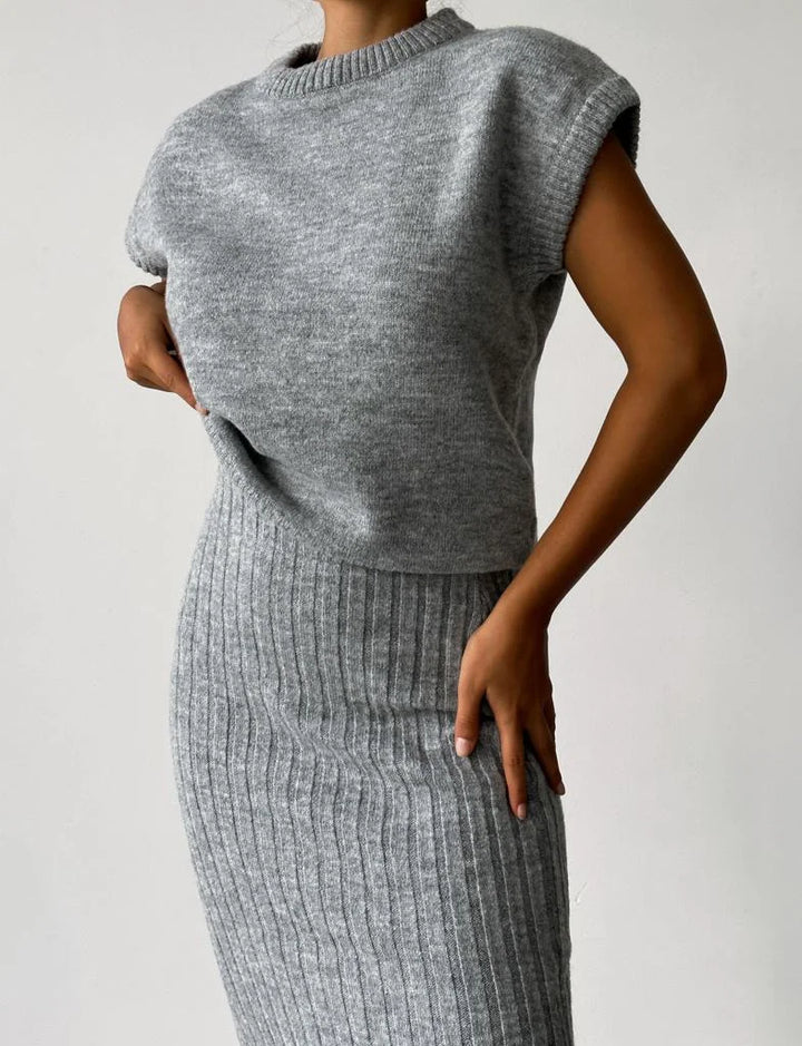 Milou® - Zweiteiliges Set: ärmelloser Pullover + Strickrock