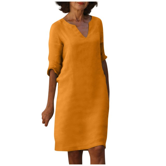 Janine® |  Zomer Jurk Met Drie-Kwart Mouwen en V-hals - Winkeltje van Anouk
