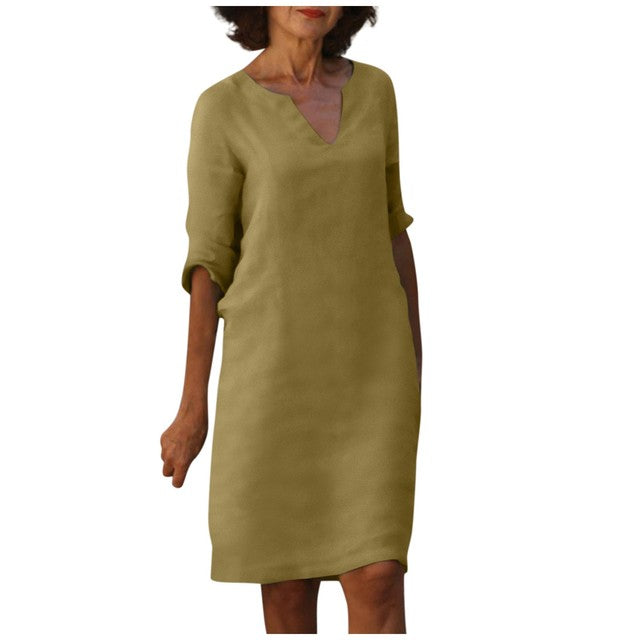 Janine® |  Zomer Jurk Met Drie-Kwart Mouwen en V-hals - Winkeltje van Anouk