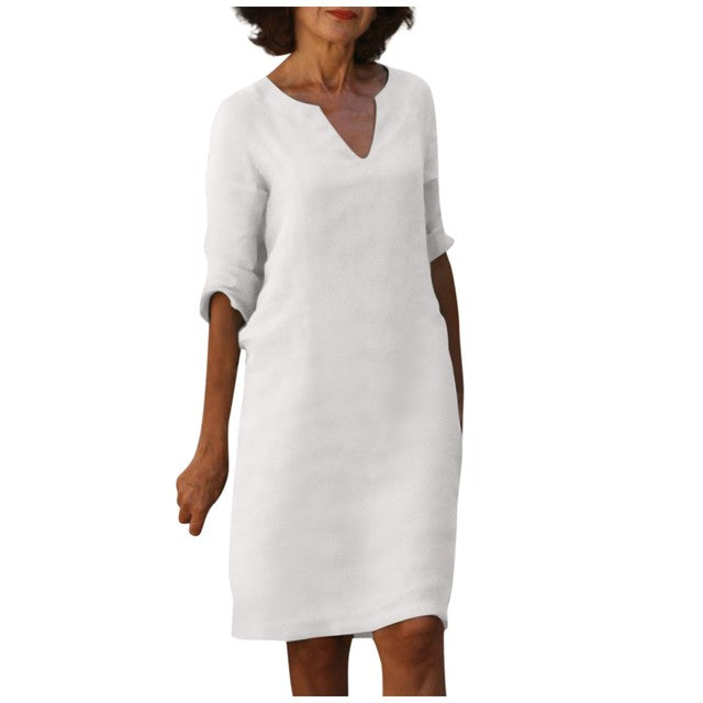 Janine® |  Zomer Jurk Met Drie-Kwart Mouwen en V-hals - Winkeltje van Anouk