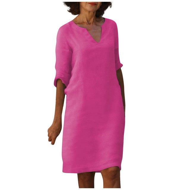 Janine® |  Zomer Jurk Met Drie-Kwart Mouwen en V-hals - Winkeltje van Anouk