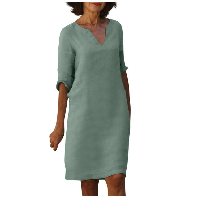 Janine® |  Zomer Jurk Met Drie-Kwart Mouwen en V-hals - Winkeltje van Anouk