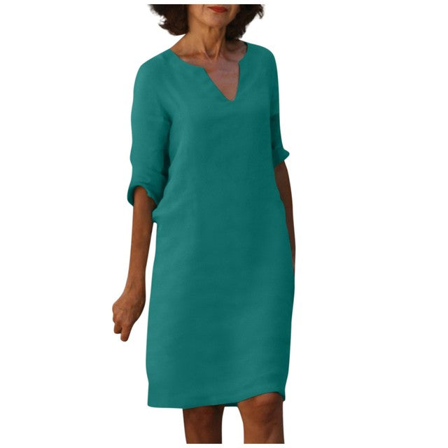 Janine® |  Zomer Jurk Met Drie-Kwart Mouwen en V-hals - Winkeltje van Anouk