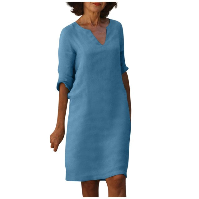 Janine® |  Zomer Jurk Met Drie-Kwart Mouwen en V-hals - Winkeltje van Anouk