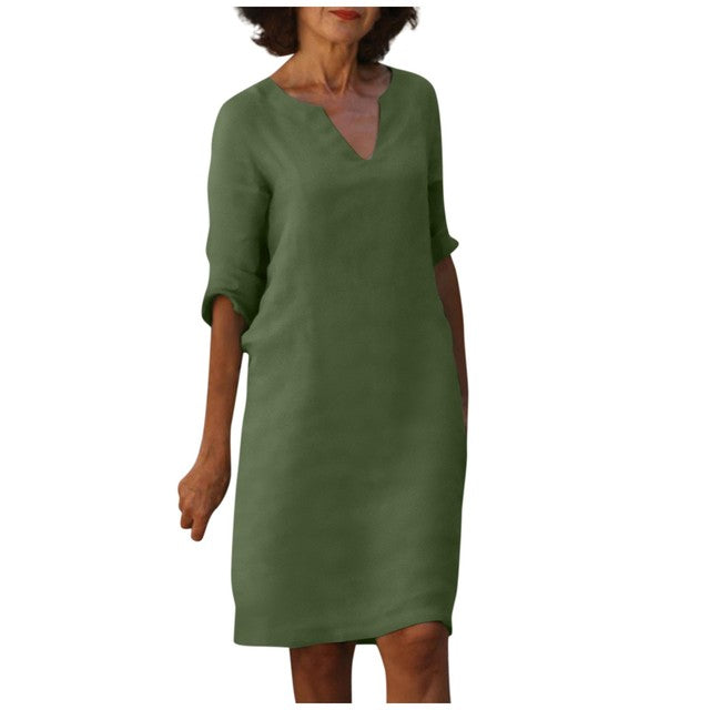 Janine® |  Zomer Jurk Met Drie-Kwart Mouwen en V-hals - Winkeltje van Anouk