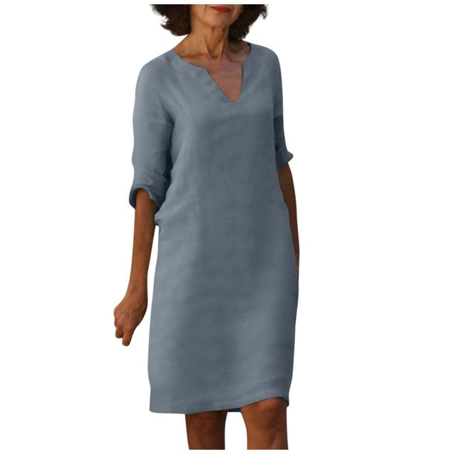 Janine® |  Zomer Jurk Met Drie-Kwart Mouwen en V-hals - Winkeltje van Anouk