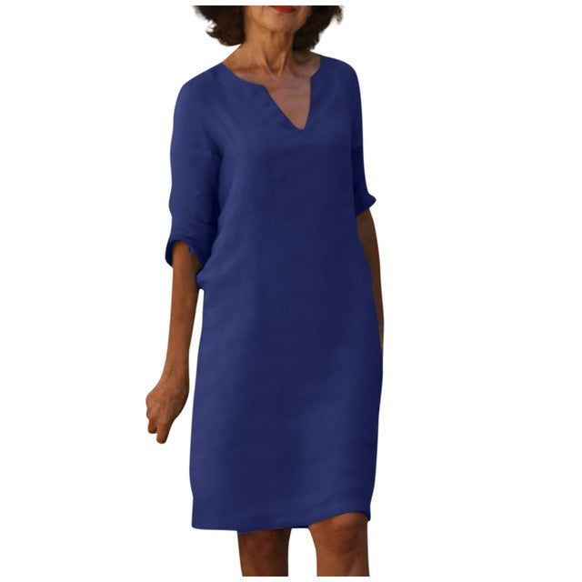 Janine® |  Zomer Jurk Met Drie-Kwart Mouwen en V-hals - Winkeltje van Anouk
