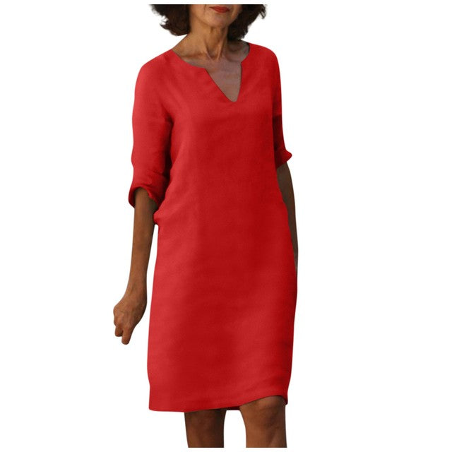 Janine® |  Zomer Jurk Met Drie-Kwart Mouwen en V-hals - Winkeltje van Anouk