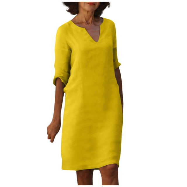 Janine® |  Zomer Jurk Met Drie-Kwart Mouwen en V-hals - Winkeltje van Anouk