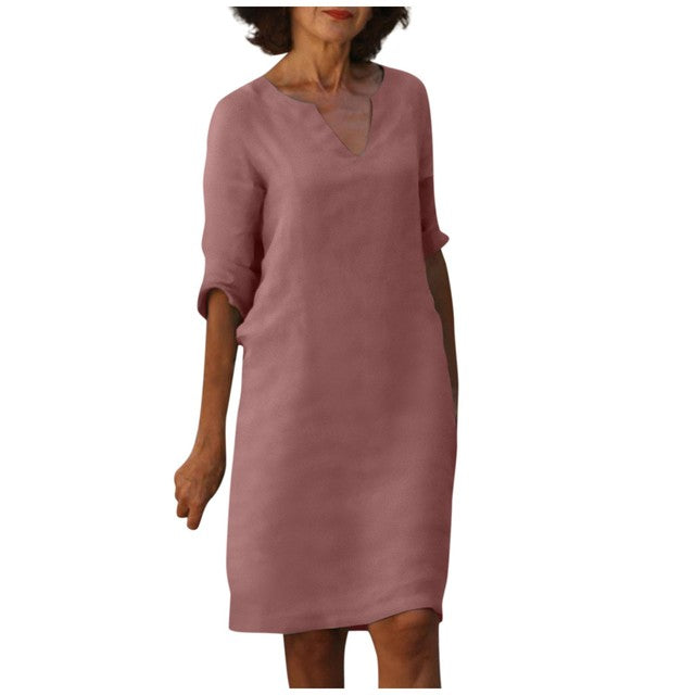 Janine® |  Zomer Jurk Met Drie-Kwart Mouwen en V-hals - Winkeltje van Anouk