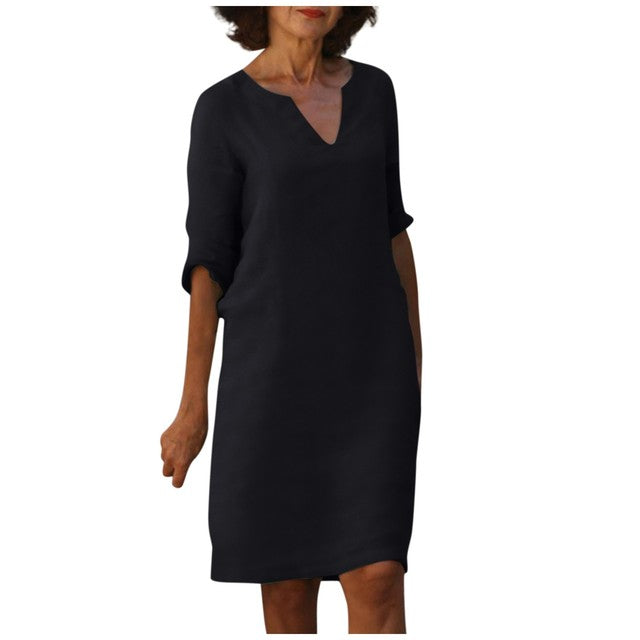 Janine® |  Zomer Jurk Met Drie-Kwart Mouwen en V-hals - Winkeltje van Anouk