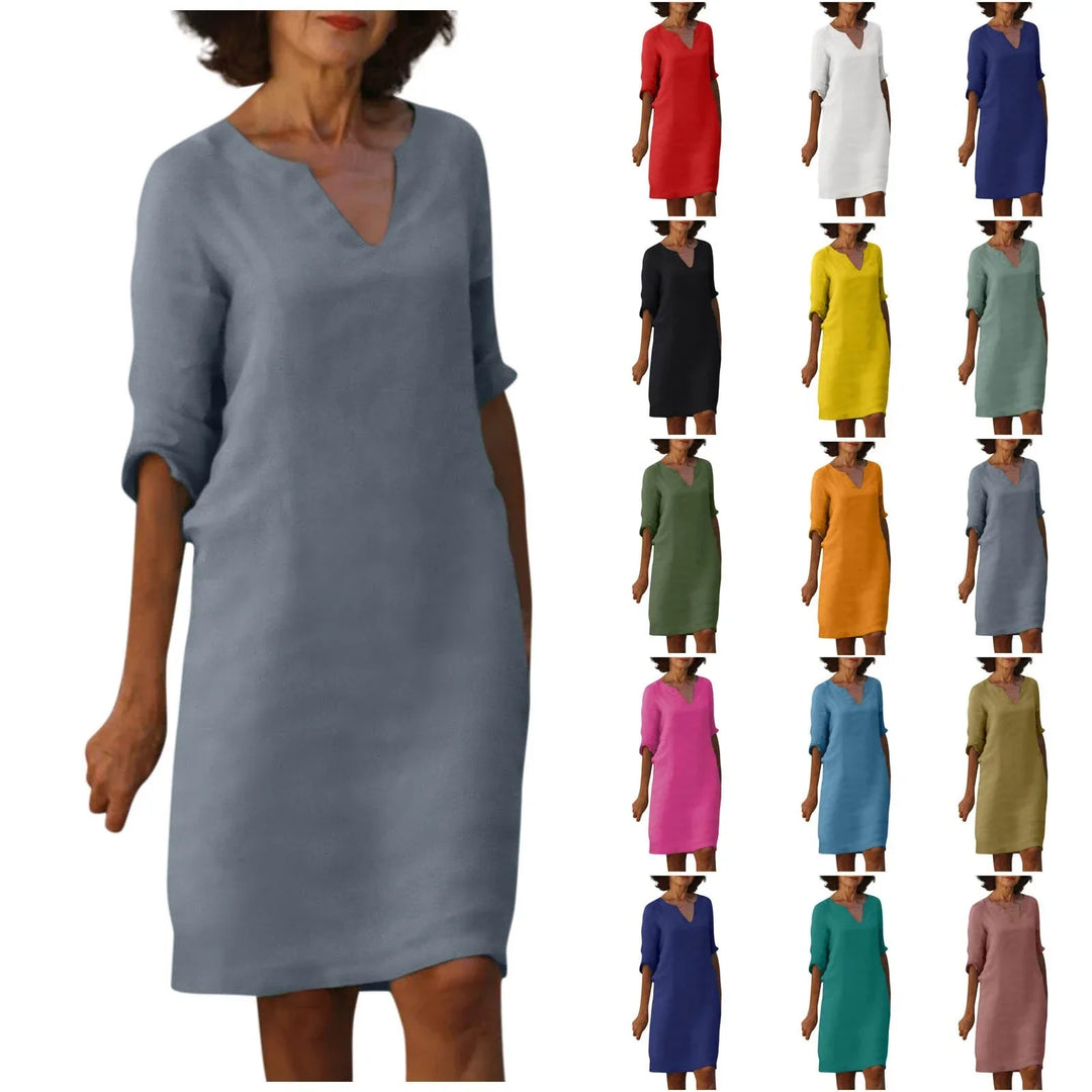 Janine® |  Zomer Jurk Met Drie-Kwart Mouwen en V-hals - Winkeltje van Anouk