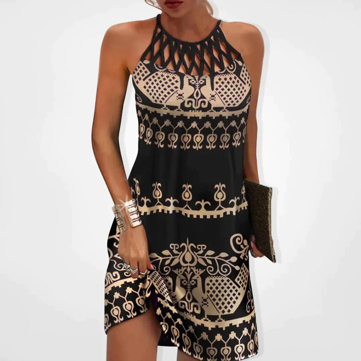 Yessa Jurk - Mouwloze zomerjurk met tribale print - Winkeltje van Anouk