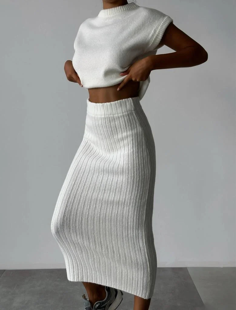Milou® - Zweiteiliges Set: ärmelloser Pullover + Strickrock
