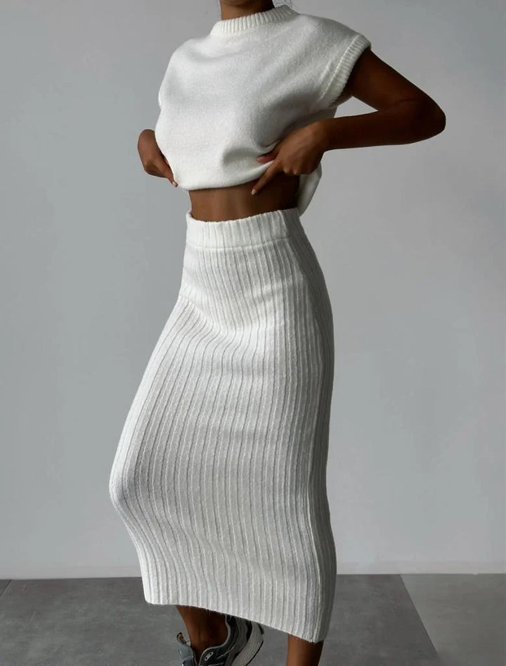 Milou® - Zweiteiliges Set: ärmelloser Pullover + Strickrock