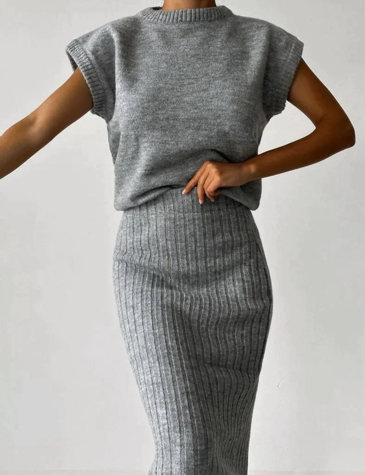 Milou® - Zweiteiliges Set: ärmelloser Pullover + Strickrock